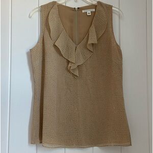 Banana Republic 6 dressy TOP sleeveless Blouse ruffle shell career office tan